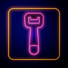 Glowing neon Bottle opener icon isolated on black background. Vector