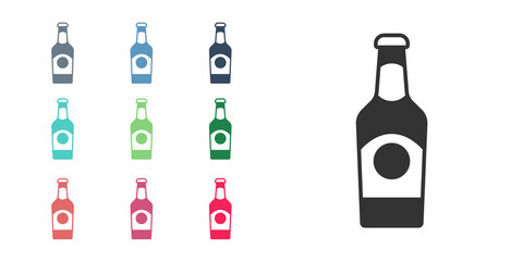 Black Beer bottle icon isolated on white background. Set icons colorful. Vector