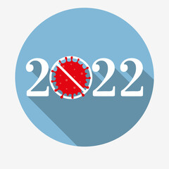 End of Coronavirus in 2022 concept icon. Stop Covid-19 pandemic.