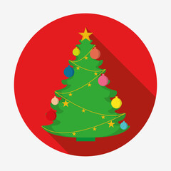Christmas tree with decorations, flat icon. Usage for greeting cards, websites and app design.