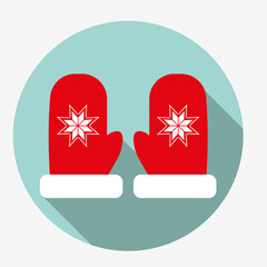 Christmas concept, a pair of mittens icon. Red gloves for winter holiday concept, ornament decor sign.