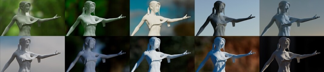 gyps statue in 10 various light environment examples for artists - object 3D rendering