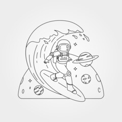 astronaut surfing on the space line art vector illustration design