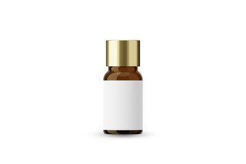 Amber Glass Essential Oil Bottle with Golden Cap and Blank Label for Mockup Creation 3D Rendering