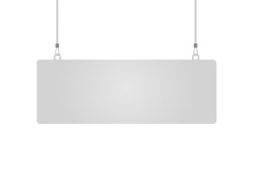 Rectangular dangler hanging from ceiling realistic mockup. Mock up of advertising promotion pointer for supermarket sale announcement on transparent background. Mall store label vector illustration