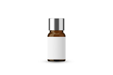 Amber Glass Essential Oil Bottle with Silver Cap and Blank Label for Mockup Creation 3D Rendering