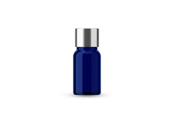 Blue Glass Essential Oil Bottle with Silver Cap for Mockup Creation 3D Rendering