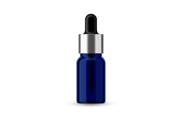 Blue Glass Essential Oil Bottle with Silver Cap and Dropper for Mockup Creation 3D Rendering