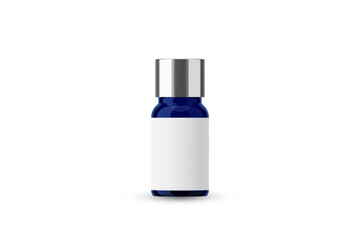 Blue Glass Essential Oil Bottle with Silver Cap and Blank Label for Mockup Creation 3D Rendering