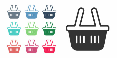 Black Shopping basket icon isolated on white background. Online buying concept. Delivery service sign. Shopping cart symbol. Set icons colorful. Vector
