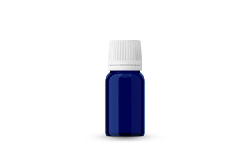 Blue Glass Essential Oil Bottle with White Cap for Mockup Creation 3D Rendering