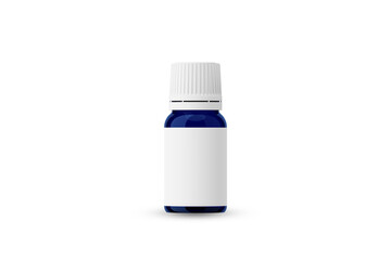 Blue Glass Essential Oil Bottle with White Cap and Blank Label for Mockup Creation 3D Rendering