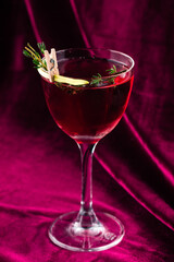 Berry lemonade with crushed ice and thyme. Summer refreshing lemonade