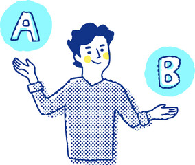 AとBの比較をしている男性