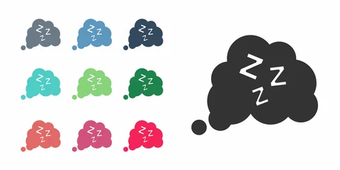 Gordijnen Black Sleepy icon isolated on white background. Sleepy zzz talk bubble. Set icons colorful. Vector © Iryna