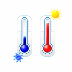 thermometer for measuring temperature red and blue with sun and snowflake