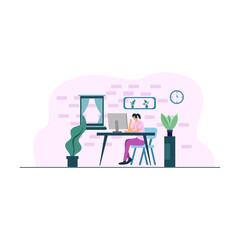 Work at home. Quarantine. Freellance working on leptop. Online study and education.