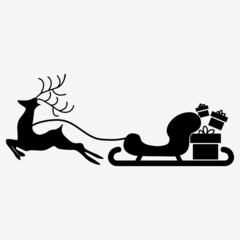 Christmas sleigh of Santa Claus with gifts. Santa's sleigh and reindeer, Christmas concept.