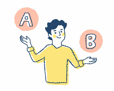 AとBの比較をしている男性