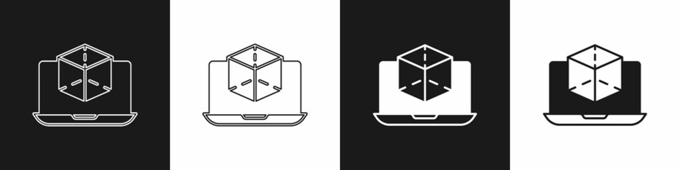 Set 3d modeling icon isolated on black and white background. Augmented reality or virtual reality. Vector