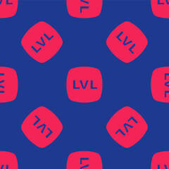 Red Level game icon isolated seamless pattern on blue background. Vector