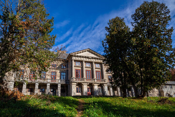 Fototapeta na wymiar Beautiful palace of the Orlovskys in the village of Maliyivtsi in autumn day.