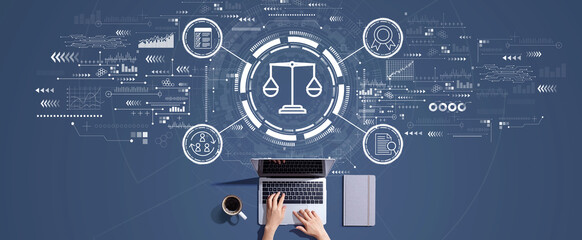Legal advice service concept with person working with a laptop