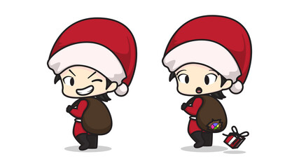 cute santa chibi character with a sack on his shoulder