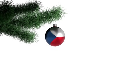 New Year's ball with the flag of Czech on a Christmas tree branch isolated on white background....