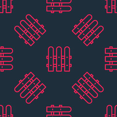 Red line Garden fence wooden icon isolated seamless pattern on black background. Vector