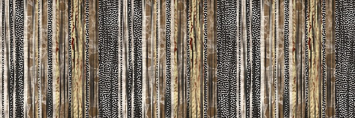 Seamless tribal ethnic stripe grungy border surface pattern design for print. High quality animal fur skin inspired illustration. Faded rug or carpet like cover graphic tile. Thick line textures.