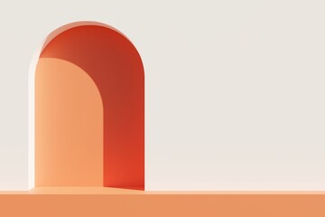 Terracotta wall with entrance on white sunlight background 3d illustration