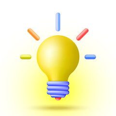 Light bulb icon in 3d minimal cartoon style. Idea symbol. Vector illustration.