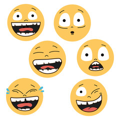 Set of Smiley Emoticons Icons. Yellow face with emotions. Facial expression. Sad, happy, faces.Funny cartoon character.Mood.
