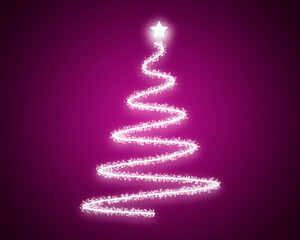 Fondo rosa con árbol de navidad iluminado.