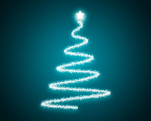 Fondo azul con árbol de navidad iluminado.