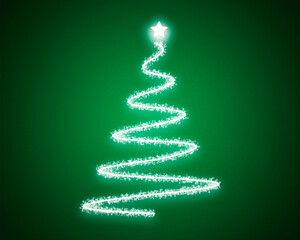 Fondo verde con árbol de navidad iluminado.