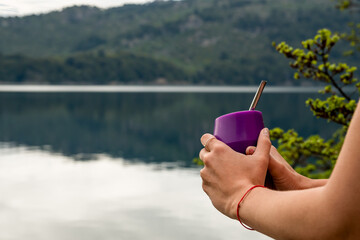 Young Woman Drinking Traditional Argentinian Yerba Mate Tea.