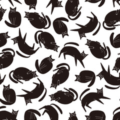 北欧風の猫のシームレスなパターン。テキスタイル、壁紙、包装紙のデザイン。