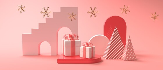Fototapeta na wymiar Christmas gift boxes with geometric shapes - 3D render illustration