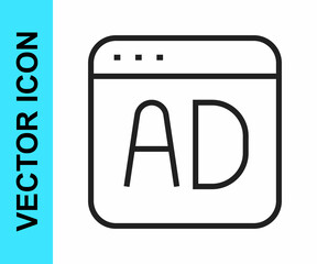 Black line Advertising icon isolated on white background. Concept of marketing and promotion process. Responsive ads. Social media advertising. Vector