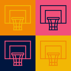 Pop art line Basketball backboard icon isolated on color background. Vector