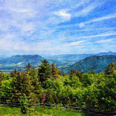 Beautiful landscape painting art in big size. Nature scene drawing artwork. Illustration for design digital or print work - poster, postcard, canvas, paper and else touristic production.