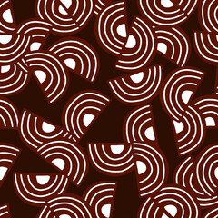 Fototapeta na wymiar Abstract seamless pattern on dark red background. Geometrical shapes for textile design.