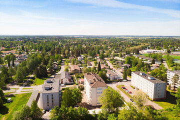 Fototapeta na wymiar Aerial view of city Kouvola in summer sunny day.