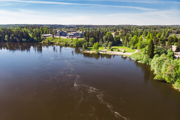 Summer aerial view of Kymijoki river waters in Finland, Kymenlaakso, Kouvola, Koria