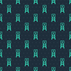 Green line Chair icon isolated seamless pattern on blue background. Vector