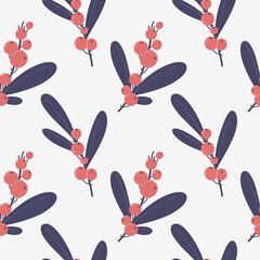 Seamless botanical pattern with berries and leaves. Pattern for fabric, print, baby clothes, wrapping paper, blog, collage, covers.