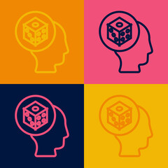 Pop art line Game dice icon isolated on color background. Casino gambling. Vector