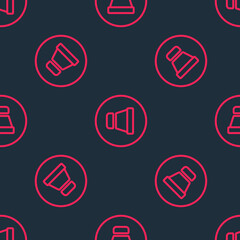 Red line Speaker volume, audio voice sound symbol, media music icon isolated seamless pattern on black background. Vector